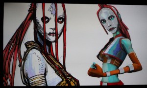 Hehän ovat kuin kaksi marjaa: Ian McCaigin luonnos-sith naispuoliseksi Darth Mauliksi ja hahmo Clone Wars -sarjasta. (kuva: Aki Jörgensen)