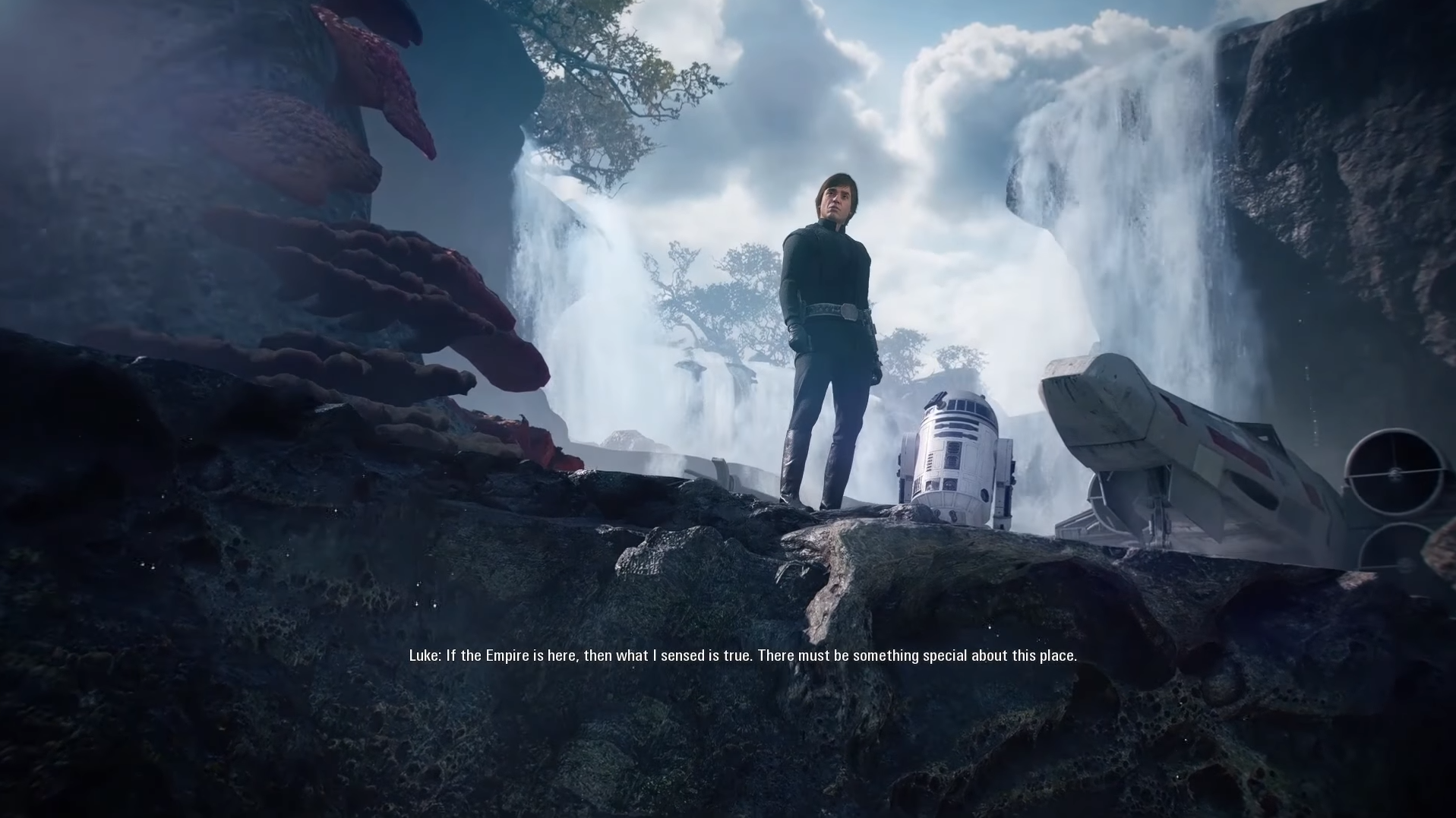 Kuva pelin animaatiosta: Luke Skywalker ja Artoo.