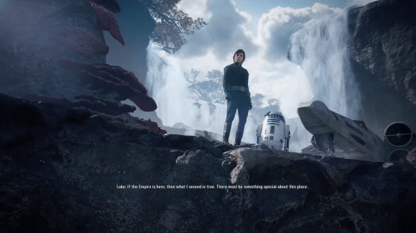 Kuva pelin animaatiosta: Luke Skywalker ja Artoo.